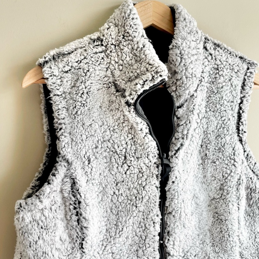 Free Country Black Quilted Puffer Sherpa Lined Vest Reversible - Picture 7 of 9